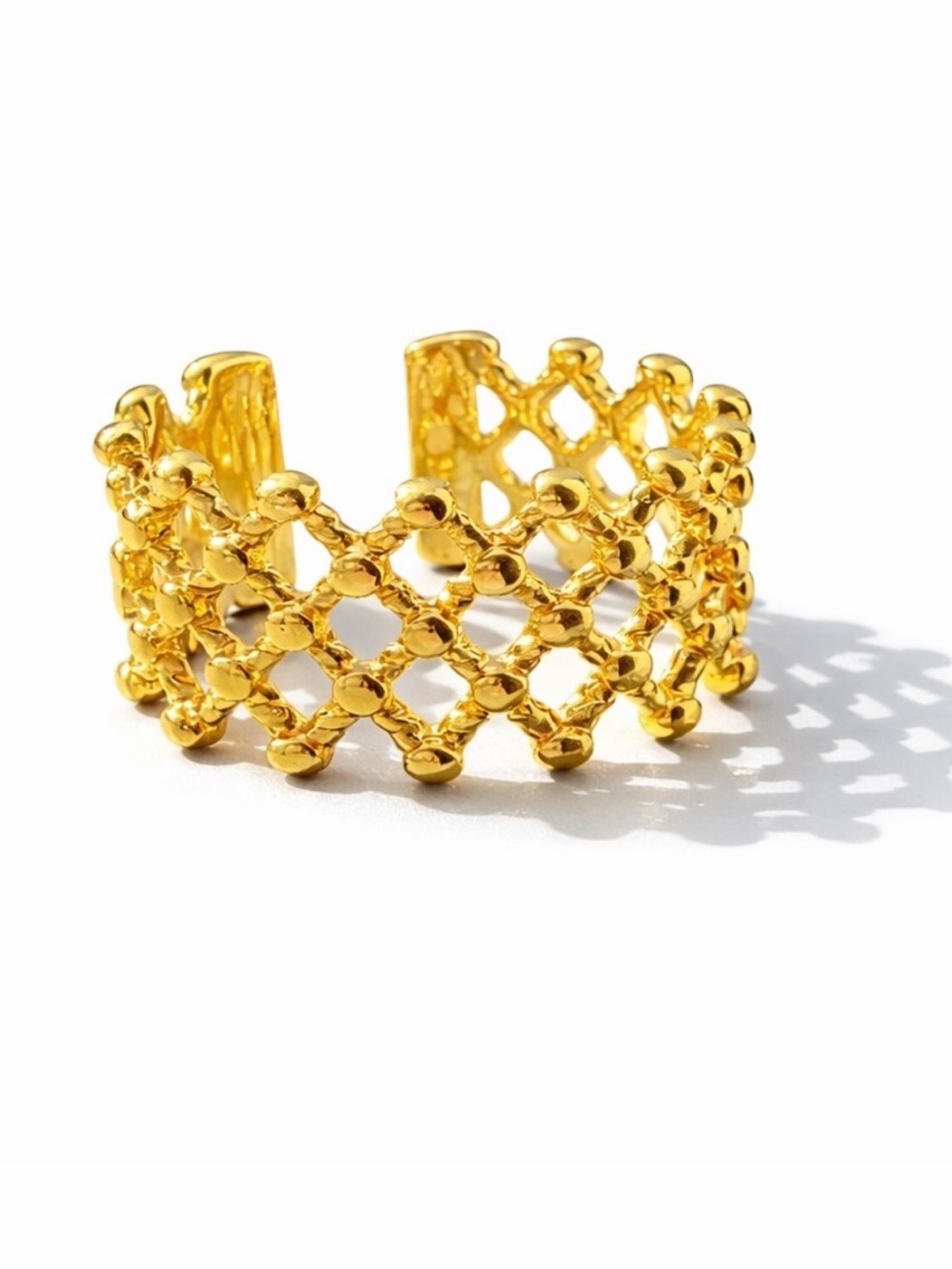Gold Lattice Open Band Ring - Women Jewelry